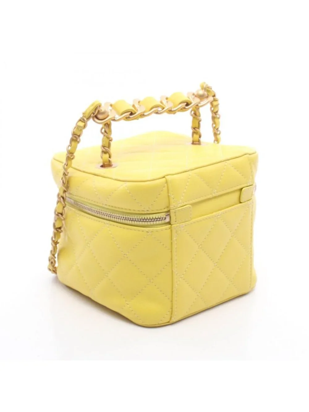 Chanel Shoulder Bag Quilted Yellow Leather Small Vanity 2-Way Chain